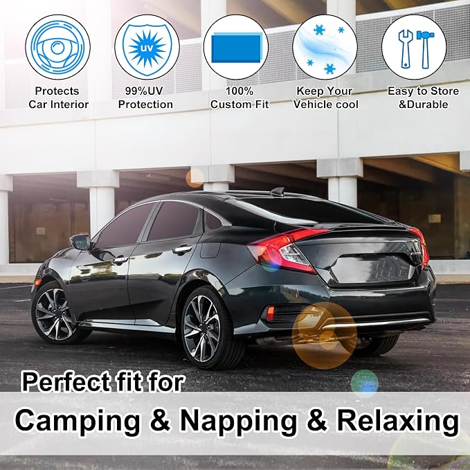 TINGLU Window Shades for Honda Civic 2016-2021 Accessories Car Side Full Windows Rear Triangular Windshield Sun Shade Sun UV Rays & Privacy Protection for Camping,Napping,and Relaxing 8PCS - Image 6
