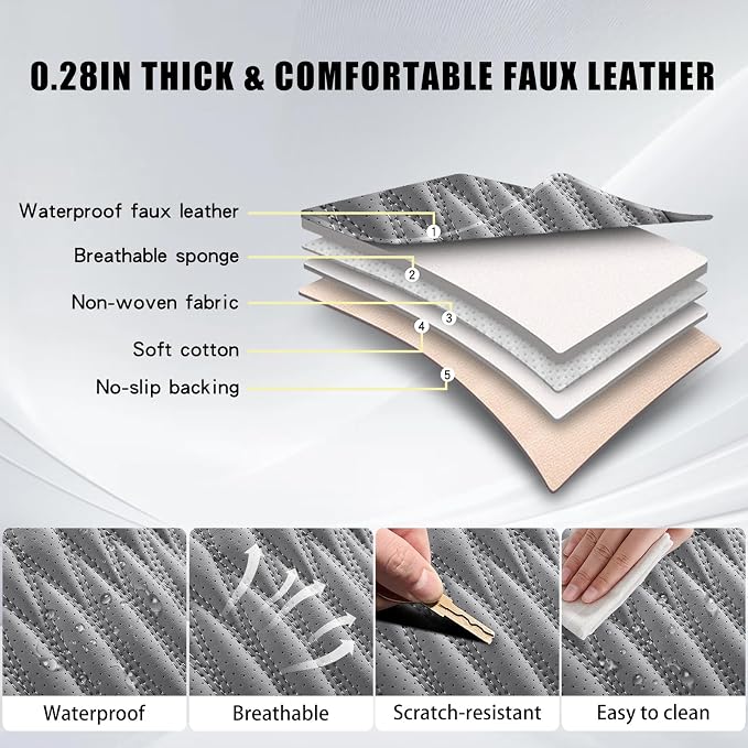 WELLDO Car Seat Covers, Gray, Full Set | Waterproof, Scratch-Resistant, Breathable & Easy to Clean, Universal for SUV Sedan Truck, w02 - Image 5