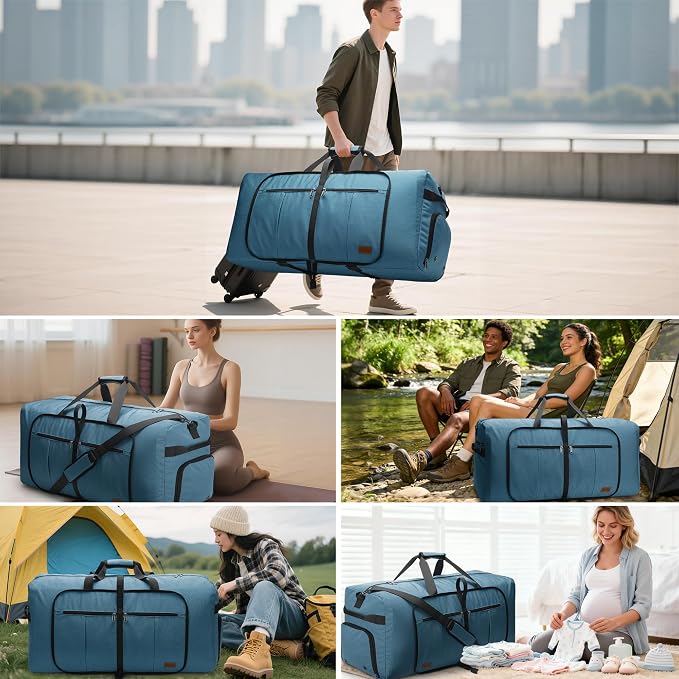 80L EXTRA LARGE Duffle Bag for Travel, 26" Foldable Travel Duffel Bag with Shoe Compartment for Men Women, Waterproof & Tear Resistant (Light Blue, EXTRA LARGE, 80L) - Image 7