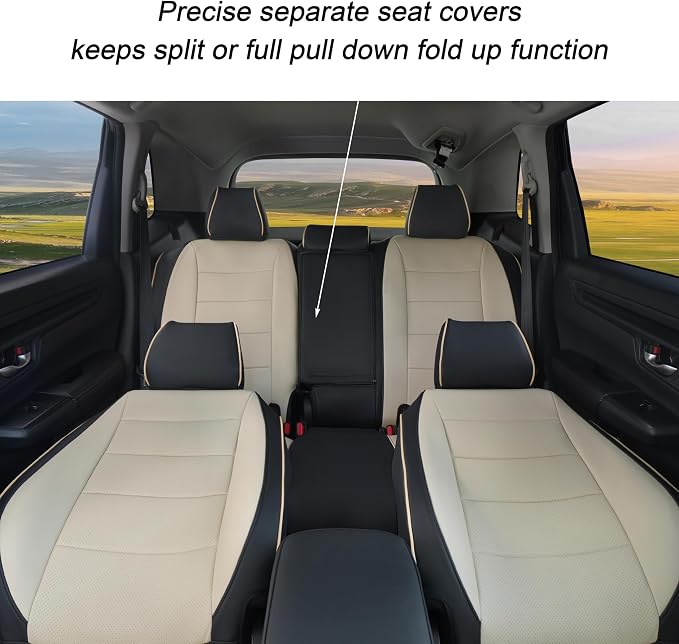 Lolcar CRV Seat Covers Custom Fit for Honda CRV 2023 2024 2025 2026 Leather Car Seat Cover Full Set for Trucks SUV,Waterproof Car Seat Cushion,Faux Leather(Black/Beige) - Image 5