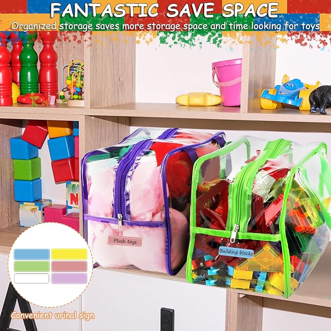 6 Colors Widen X-Large Storage Bags 12.6×9.25×6.9In with Labels, Reusable Clear PVC Board Game Storage, Travel Waterproof Organizer Bags with Zipper for Building Blocks, Puzzle, Stuffed Animals - Image 5