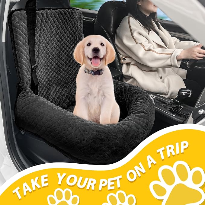 Dog Car Seat for Small Medium Dogs,Detachable Washable Travel Safety Pet Booster Seat, Comfy Ultra Soft and Multifunctional Car Travel Bed,Black - Image 2