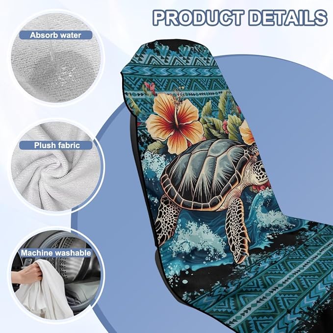 Aztec Sea Turtle Car Seat Towel with Storage Bag Hawaiian Sea Turtle Auto Interior Seat Protector for Front Seat Only Stain Resistant Bench Seat Cover Auto Seat Interior Decor Towel Universal - Image 6