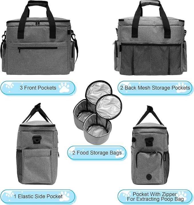MYDAYS Dog Travel Bag, Pet Luggage Suitcase, Weekend Tote Carrier with Collapsible Bowl (Gray) - Image 3
