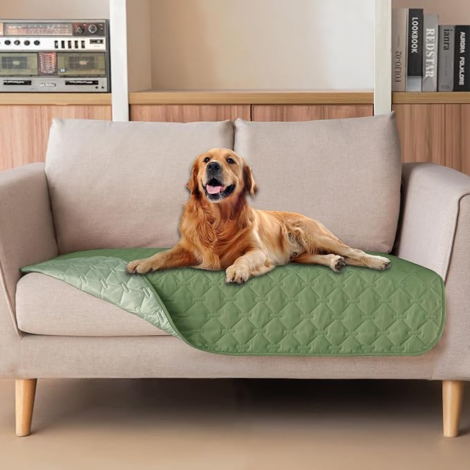 gogobunny 100% Double-Sided Waterproof Dog Bed Cover Pet Blanket Sofa Couch Furniture Protector for Puppy Large Dog Cat, Reversible (32x53 Inch (Pack of 1), Dark Green/Light Green) by gogobunny