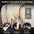 4-Pack Car Headrest Hooks Holds 55lbs Seat Storage Organizer for Bags | Durable ABS Material, 360° Rotating, Car Hanger for Backpack Umbrella Water Bottle Coat Handbags Groceries, Checkered Beige - Image 3
