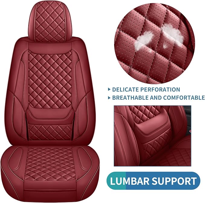 Leather Front Car Seat Covers Automotive Seat Protectors | Breathable Waterproof Durable Full Surround & Lumbar Support Design Non-Slip Universal Fit for Most Cars SUVs Trucks Vans Red - Image 9