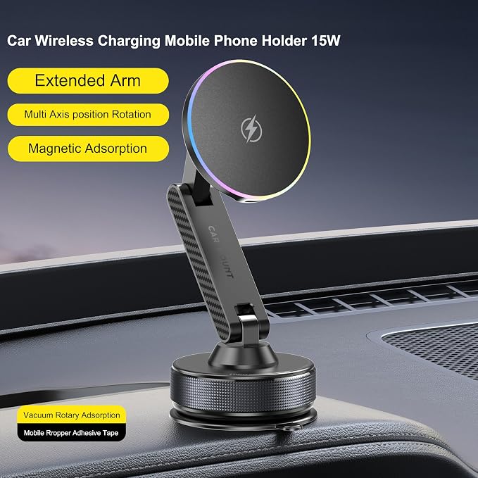 15W Magsafe Car Phone Mount Charger,Vacuum Car Phone Holder Charger,360° Adjustable Magnetic Cell Phone Holders for Car,Wireless Charging Mount for iPhone 17-12 Pro Max Plus Car Accessories - Image 2