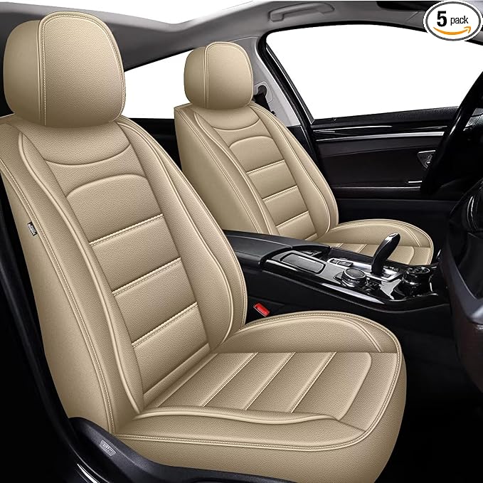 IKABEVEM Car Seat Covers for Toyota RAV4 Hybrid 2016-2026 Full Set(5 Seats) | Luxury Fuax Leather, Waterproof, Airbag Compatible, Easy to Install, Scratch‑Resistant Seat Protection, Beige by IKABEVEM