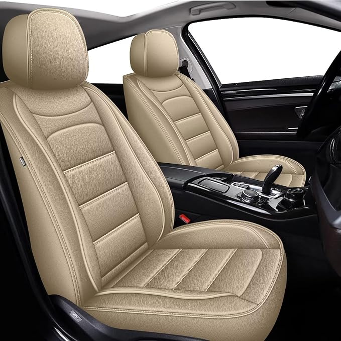 IKABEVEM Car Seat Covers Fit for Nissan Kicks 2018-2025 2026: Full Set Luxury Leather Automotive Seat Covers, Car Seat Protector(5 Seats, Beige) by IKABEVEM