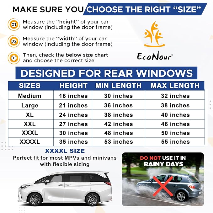 EcoNour Car Window Sun Shades for MPV & Minivan Sliding Door Rear Windows | Elastic Mesh Sunshade for Baby & Passenger Comfort | Car Window Accessories | 2 Pack Side Window Shades - Image 3