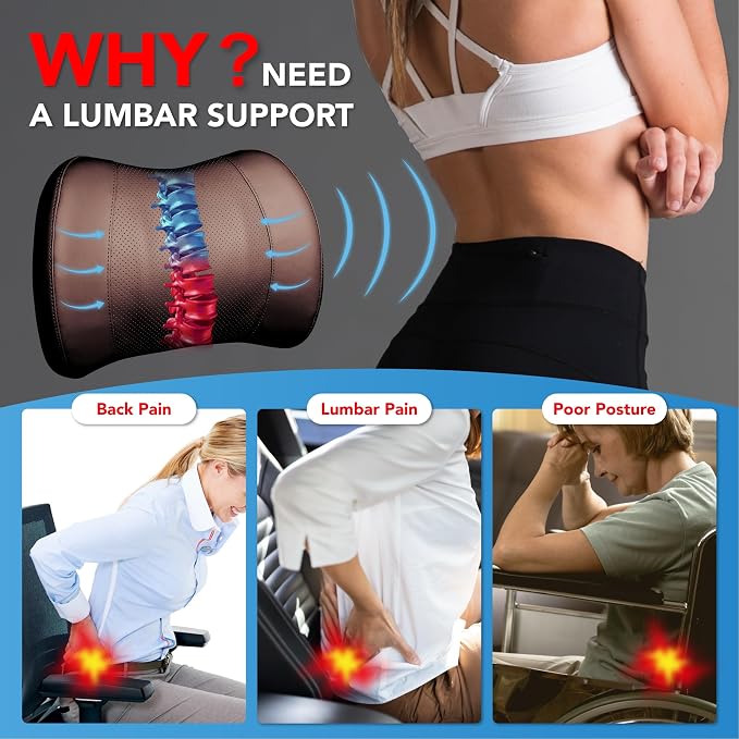 Lofty Aim Lumbar Support Pillow for Car, Car Seat Back Support for Driving | Memory Foam Car Lumbar Support for Driving Seat, Car Back Cushion, Adjustable Straps, Lower Back Pillow, PU Leather, Brown - Image 3