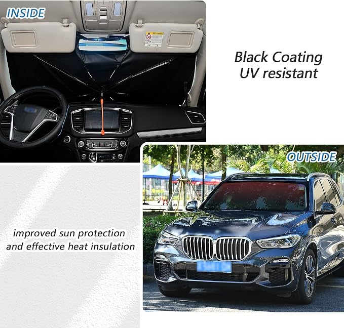Red Black Car Sun Shade Windshield Car Umbrella Foldable Uv Ray Reflector Front Window Sun Shade Visor Shield Cover - Image 5