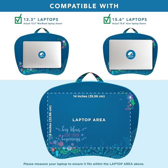 LAPGEAR MyStyle Lap Desk – Big Ideas, Fits 15.6” Laptops | Dual-Bolster Microbead Cushion, Built-In Carry Handle, Ergonomic Curved Front Edge - Image 3