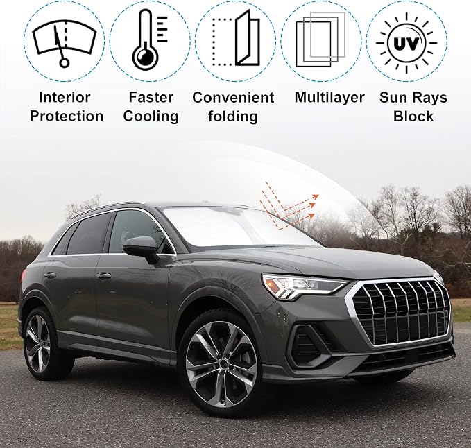 Front Windshield Sun Shade Foldable Car Front Window Sun Shade Windshield Shade Custom Fit for 2019-2025 2026 Audi Q3 Block UV Rays Accessories Heat Keep Car Cooler - Image 3