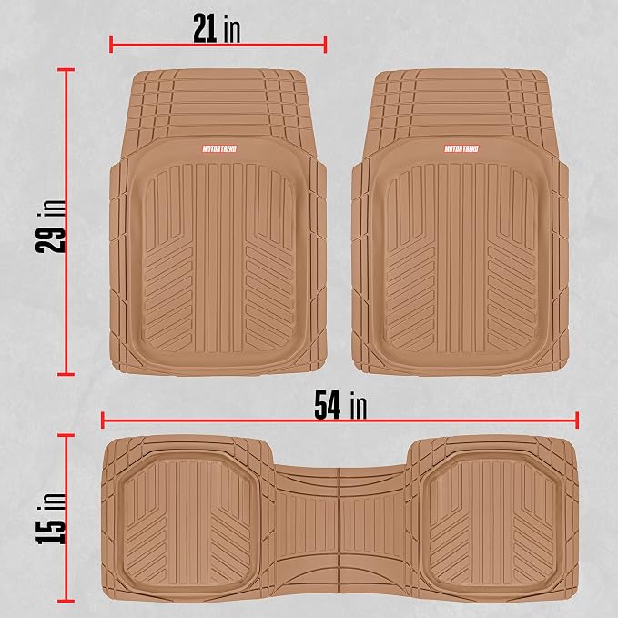 Motor Trend FlexToughXL Floor Mats for Cars Full Set, All-Weather Rubber Automotive Floor Mats, Waterproof Heavy Duty Car Mats, Flexible Floor Liners for Car Truck Van SUV, Car Floor Mats (Beige) - Image 4
