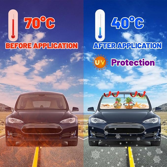 CHILL·TEK Funny Car Windshield Sun Shade Umbrella, Hawaiian Pineapple Car Sun Shade Umbrella, Block UV Rays Heat Foldable Windshield Umbrella Sun Visor Protector - Keep Vehicle Cool for Cars SUV - Image 3