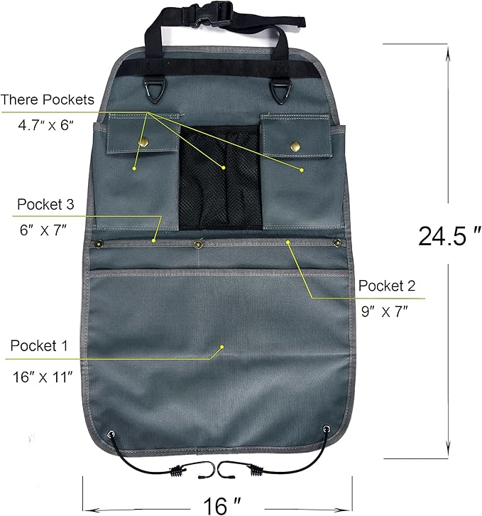 Car Seat Back Organizer with Multiple Pockets and Hooks (grey) - Image 2