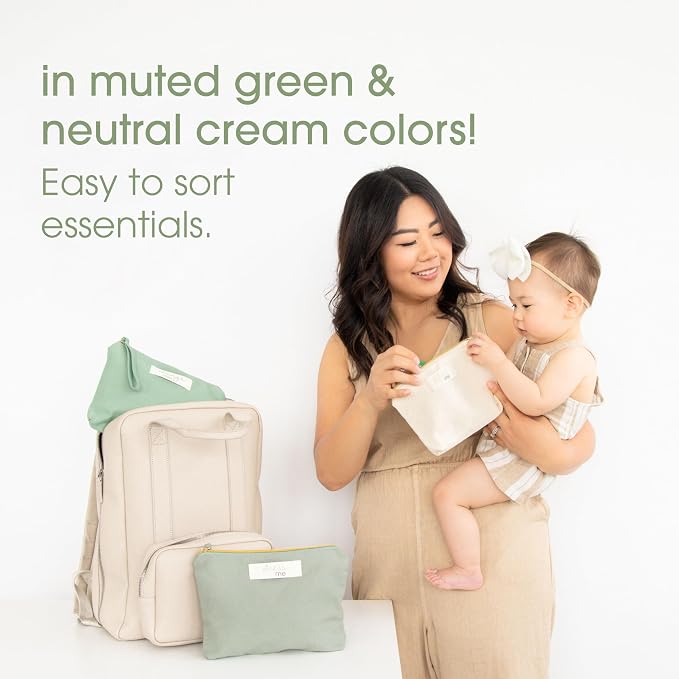 Pearhead Baby Diaper Bag Organizing Zipper Pouches, Set of 3 | Feed Me Change Me Dress Me, Recycled Cotton, Gender-Neutral New Mom Essentials, Zip Bags, Organized in Style - Image 4