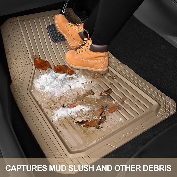 CAR PASS Heavy Duty Rubber Floor Mats for Car, Waterproof Liner Deep Dish Car Mats Full Sets, Universal Trim to Fit for SUV Truck Sedans Vans, All Weather Automotive Floor Mats 3pcs, Solid Beige - Image 5