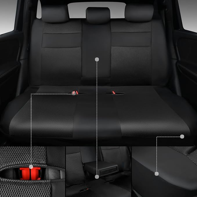 CAR PASS Breatherable Air Mesh Car Seat Covers Full Set, 3D Foam Back Support Automotive Seat Covers, All Season Car Seat Cover Fit Automotive,SUV,Sedan,Van, Airbag Compatible (Black) - Image 5