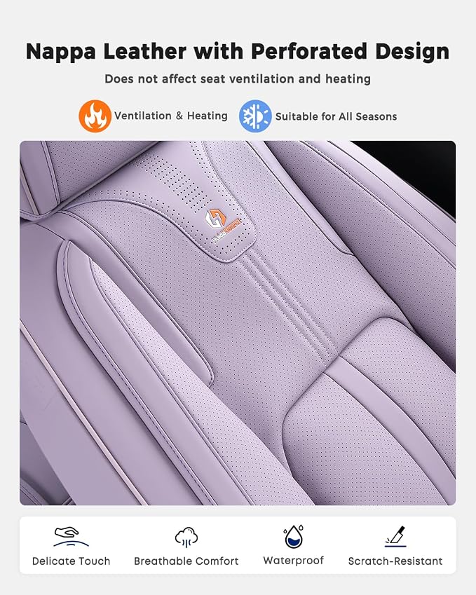 Huidasource Purple Back Seat Cover Luxury Nappa Leather, Rear Seat Cover with Velcro Adjustable, Ventilation Holes, Child Seats, Seat Covers Waterproof Universal Fit for Most Cars SUV Trucks, Purple - Image 5