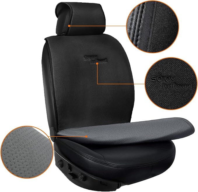 IsoTowel Car Seat Cover for Front Seat,Microfiber Breathable Cloth Seat Protector,with Quick-Dry Non-Slip Back for All Workouts,All-Weather (Carbon Black, 1 Pcs) - Image 3