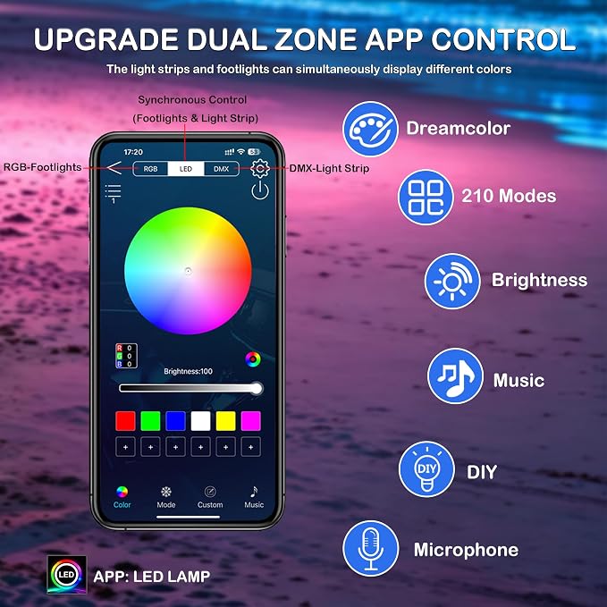 Interior Car LED Strip Light with Wireless APP, RGB 10 in 1 Acrylic LED Light for Car with Dynamic Dreamcolor, Dual Zone Control Car Ambient Lighting Kits, Inside Neon Strip with Music Mode (10 in 1) - Image 3