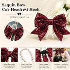 2 Pack Pearl Car Seat Headrest Hook with Bow & Sequin/Leopard/Polka Dot Design – Cute Purse Hanger for Vehicle,Grocery Bags, Umbrellas, Seat Back Organizer for Women (Red Sequins) - Image 5