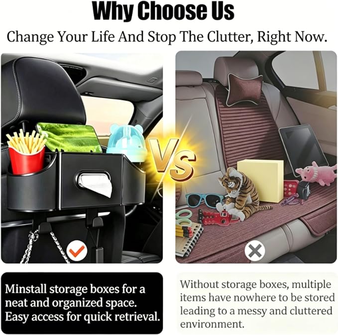 Back Seat Car Organizer,4 in 1 Multifunctional Car Back Seat Storage Box with Drink Cup Holder Tissue Box, for Hold Phone,Snacks, Drinks, Handbag-Black - Image 3