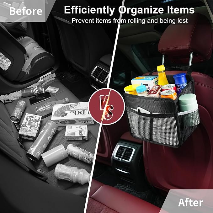 Car Back Seat Organizer and Storage Bag, Premium 1680D Oxford Cloth Collapsible Universal Hanging Car Seat Back Organizer for Kids & Adults - Image 4