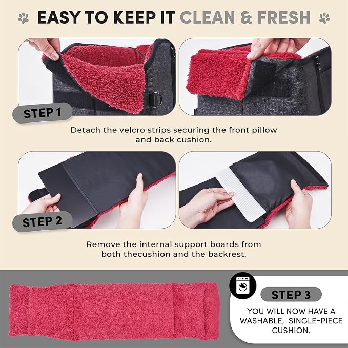 BurgeonNest Center Console Dog Car Seat for Small Pets to 11lbs, Red | Anti-collapse armrest Console seat with washable fluffy cushion, pillow & tether for stable, cozy pet travel trips. - Image 4