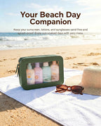 Clear Makeup Bags,TSA Approved Toiletry Bag with Zipper,Sunscreen Bag Clear Makeup Toiletry Pouch Beach Vacation Essentials for Women Teen Girls Gifts(Vintage Green) - Image 2
