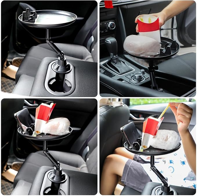 Frienda Car Cup Holder Tray, Eating Table with Phone Slot, 360 Swivel | Universal Fit Vehicle Boats Golf Carts, Adjustable Height Angle, Lap Dining Surface Adults Drivers, Durable Black Finish - Image 7
