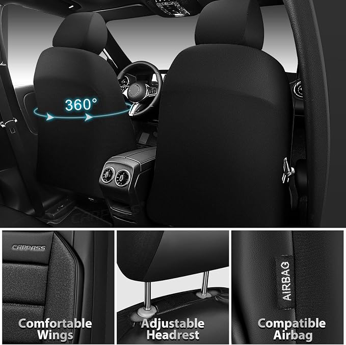 CAR PASS Memory Foam Seat Covers Front, Airy Cool Mesh Thick Car Seat Covers, Leather Car Seat Covers Front Seats Airbag Compatible, Universal Automotive Comfort for Cars, Trucks, SUV, Charcoal Gray - Image 3