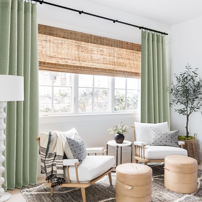 RYB HOME Linen Sheer Curtains 108 inches Long for Living Room | Breathable, Weave Textured, Rod Pocket, Semi Sheer, Sage Green, for Dining Room, W52 x L108, 2 Panels Set - Image 6