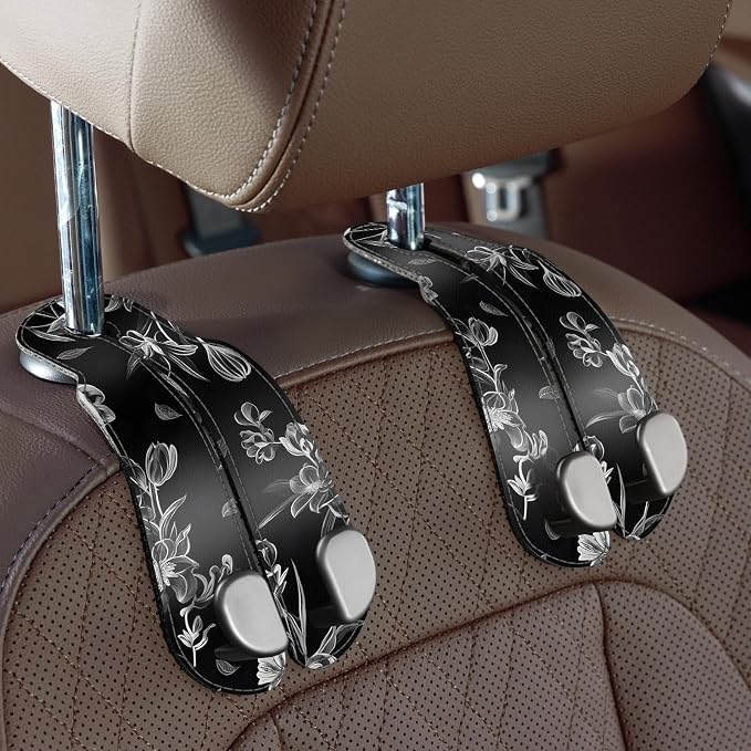 CoBak Purse Hook for Car - Universal Premium Stitched Leather and Aluminum-Magnesium Alloy Double Car Seat Back Storage Hook for Purses, Handbags, Bags (2 Pack),Floral Trace by PopulartabletcasebrandWegivepeoplethebestdesignofprotectingvariouselectronicdevices