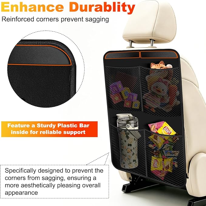 2 Pack Back Seat Cover For Kids + 4 Pocket Storage Organizer,Car Kick Mats Backseat Protector, Car Seat Back Protectors Backseat Organizer For Vehicles - Image 7