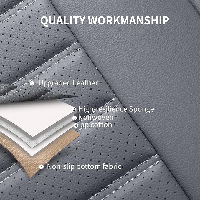 HChengkikz Front Car Seat Cover, Faux Leather, Waterproof (Gray) | Breathable, Airbag Compatible, Easy Maintenance, Universal Fit for Most Sedans SUVs Pick-ups Trucks - Image 4