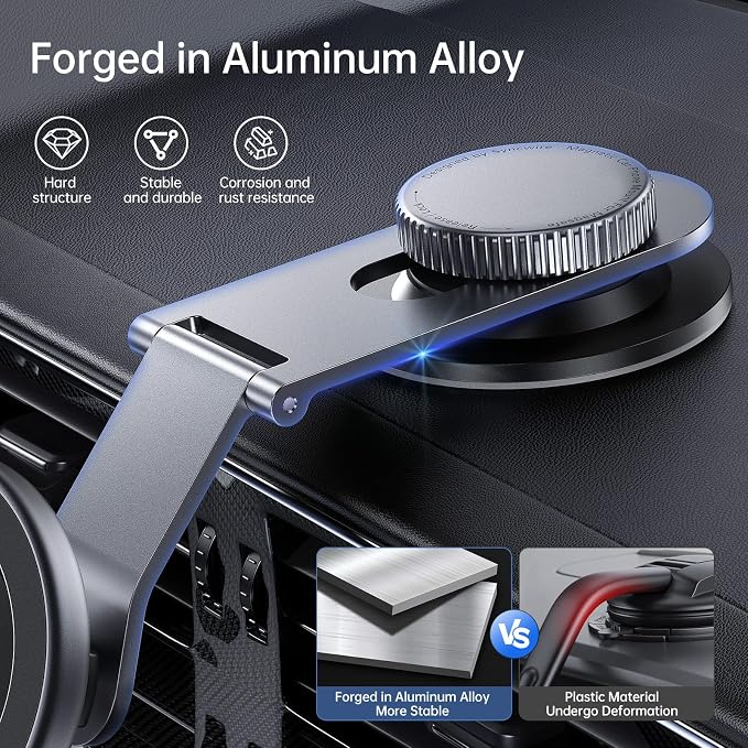 SYNCWIRE MagSafe Car Mount for Dashboard,Foldable Aluminum Arm,Silver | Premium Magnetic Phone Holder for Tesla&Cars,Strong Magnet,Aluminum Alloy,Ultra Stable for iPhone 17 16 15-12 Pro Max&More - Image 6