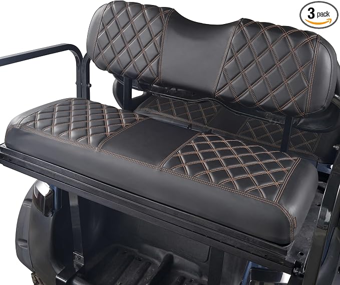 NOKINS Golf Cart Seat Covers Fit Aftermarket Standard Rear Seat Cushion | Fit for Club Car Precedent/DS/EZGO RXV/TXT/Yamaha Drive, No Stapler, Multiple Colors&Breathable (Black&Brown Stitch) by NOKINS-GolfCartPartsFactory