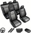 AOMSAZTO Car Seat Covers for Toyota RAV4 2019-2025 Hybrid,Not for SE&XSE | Custom Fit 5-Piece Set Includes Neck Pillows,Armrest Cover,Steering Wheel Cover and Seat Belt Covers-Faux Leather Black&Gray by AOMSAZTO