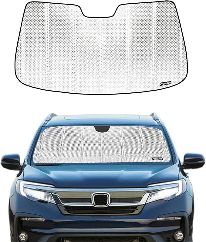 Pigenius Windshield Sun Shade for Honda Pilot 2016-2021, Ridgeline 2017-2021 Without Honda Sensing Camera. Reflective Aluminum Film Front Window Sunshade - BLAZBLOCK by Pigenius