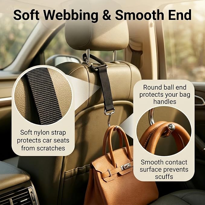 2 Pack Car Headrest Hooks, Heavy Duty Metal Purse Holders, Black | Adjustable Seat-back Organizers for Handbags, Grocery Bags and Accessories, Universal Fit for Front and Rear Seats - Image 5