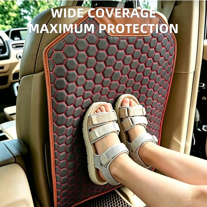 Car Seat Back Protector, Waterproof Faux Leather Kick Mat, Red, 1 Pack | Wide-Coverage Protection with an Easy-Clean Faux Leather Surface - Image 6