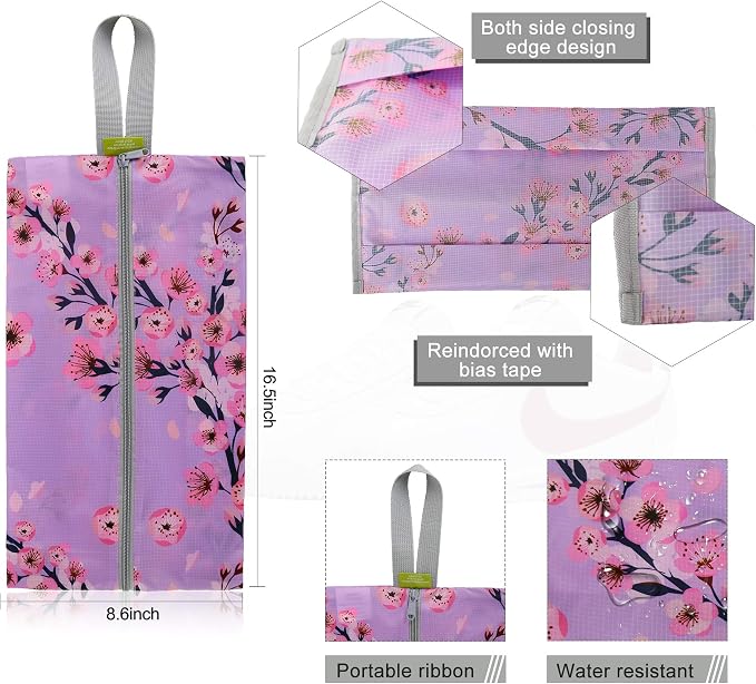 BeeGreen Shoe Organizer 6pcs Shoe Bags with Zipper Closure, Flower Design Shoe Storage Organizer with Handle Travel Bags For Men and Women, Portable Nylon Travel Gifts - Image 5