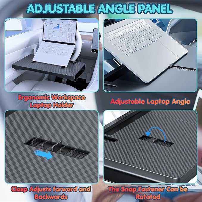 2-in-1 Car Steering Wheel Desk & Seat Gap Organizer Filler Tray | Foldable Adjustable Height Car Desk for Laptop Computer Tablet, Eating - Portable Table for Car Workstation Truck SUV Tesla - Image 7
