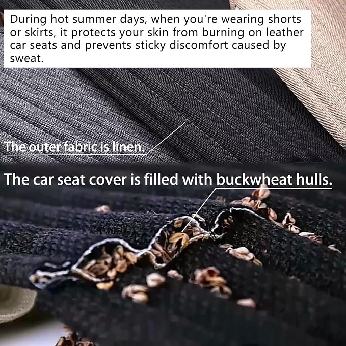 Line Car Seat Cover,Universal Front Seat Coves Buckwheat Hull Cloth Fabric | Cooling Seat Covers For Most Cars, SUVs, Vans Trucks Breathable Comfortable Ventilated Beige - Image 3
