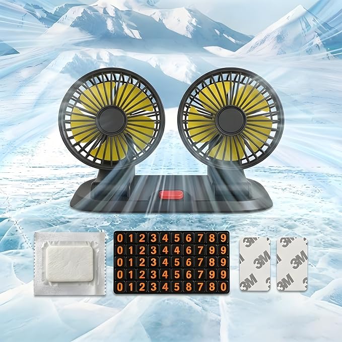 12V Dual Head Car Fan for Dashboard, 2-Speed Portable Vehicle Cooling Fan, 360° Rotatable Cigarette Lighter Powered Air Circulator for SUV RV Truck Sedan - Image 6
