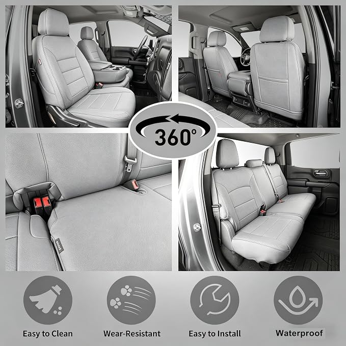 Custom Fit Seat Covers Full Set for Chevy Silverado/GMC Sierra 1500 (2019-2026) and 2500HD/3500HD (2020-2026)-CrewCab,No Rear Seat Storage,Fully Covered,Waterproof Leather Truck Seat Protector(Grey) - Image 5